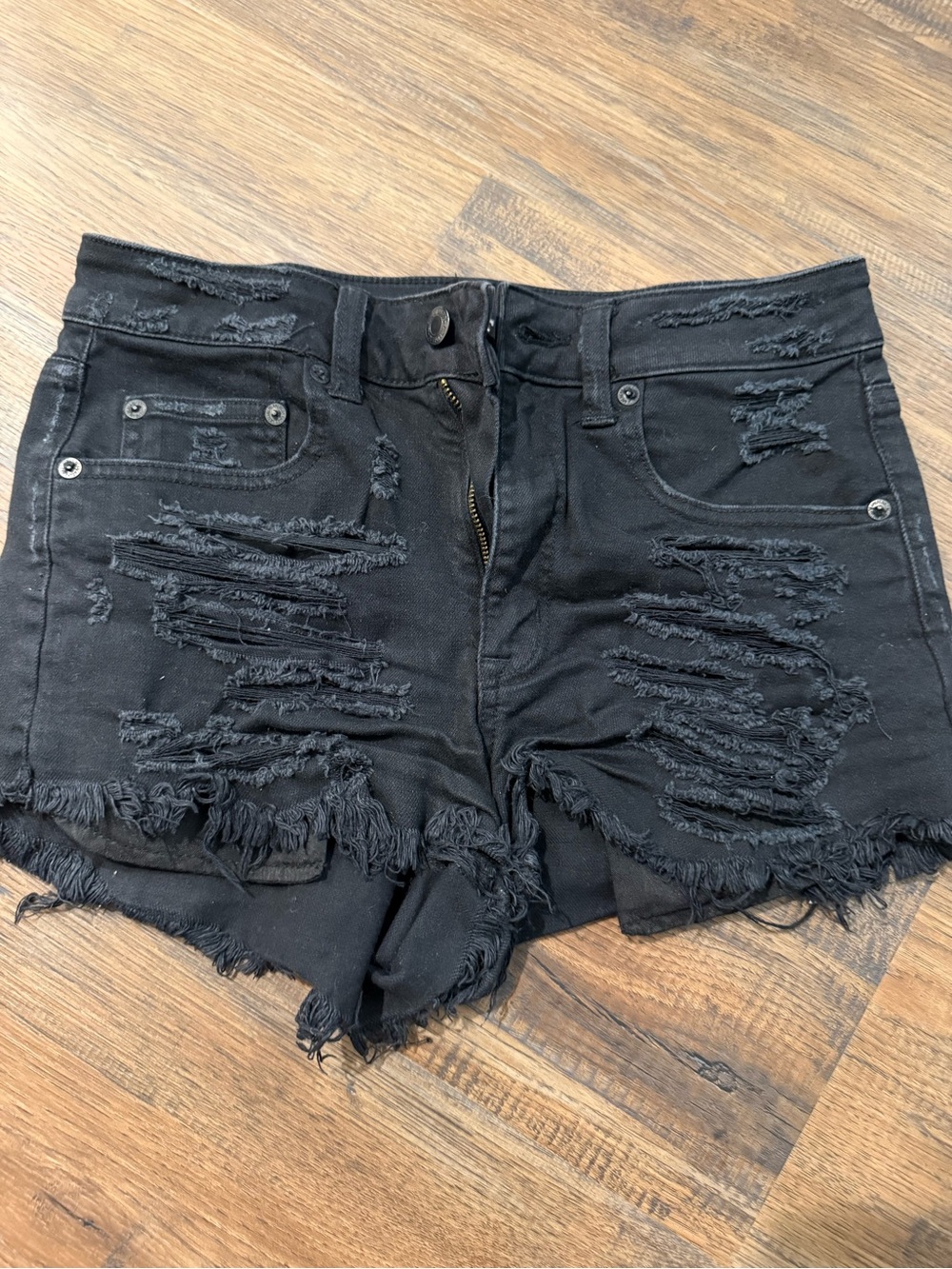 American Eagle Outfitters Black Distressed High-Rise Jean Shorts